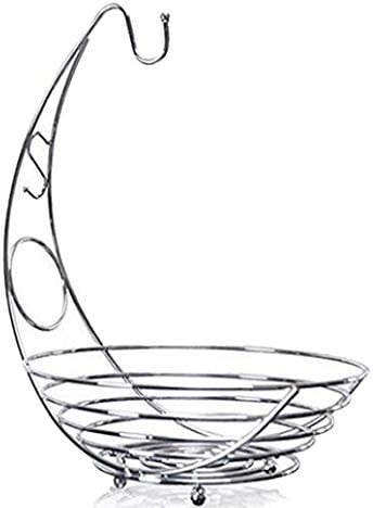 Modern Style Fruit Bowl with HOO for Bananas-Stainless Steel Silver Chrome Plated Fruit and Veg Basket Bowl by Crystals® (Silver)