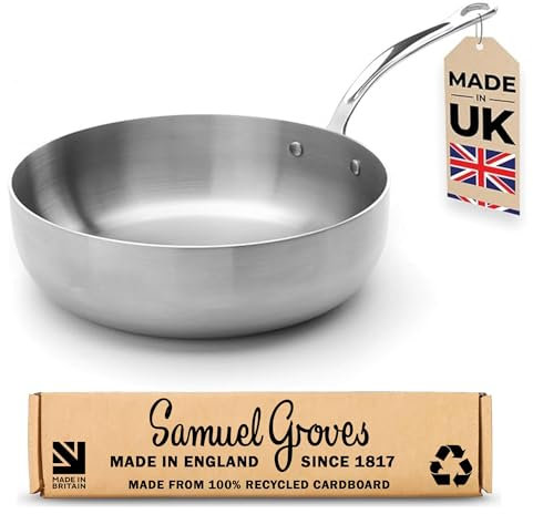 Samuel Groves - Stainless Steel Tri-Ply Chefs Pan, Suitable for All Hobs - Made in England (Long Handle 24cm)