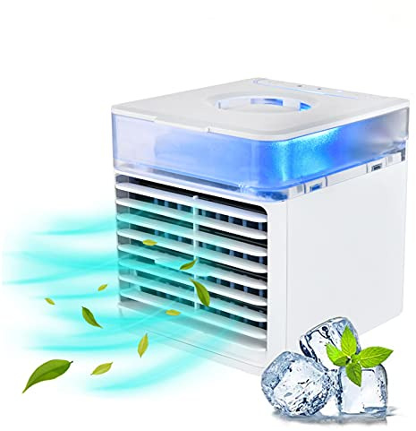 BAIAA Luftkühler, Tragbare 4-In-1 Klimaanlagen, mit 3 Geschwindigkeiten, Verdunstungs Kühler, luftbefeuchter und Purifier, 7 Farben LED, für Home und Büro, Reise, Wohnheim (White)