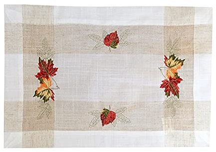 Tischdecke Mitteldecke Tischläufer Deckchen Kissenhülle Herbst Leinen beige Bestickt mit Ahorn Blättern (35 x 50 cm)