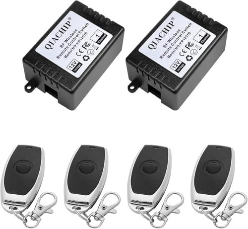 QIACHIP 433 Mhz DC 12V 1CH Interruttore di controllo remoto, 2 Wireless Modulo ricevitore relè RF con 4 trasmettitori, 1 Canale Interruttore telecomando fai da te