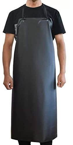 LRUUIDDE Black Vinyl & Rubber Waterproof Apron - 43 Lightweight Aprons - Chemical Resistant Industrial Plastic Long Apron Black