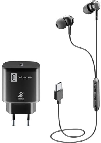 Cellularline | Caricabatterie da Rete | Kit di accessori comprensivo di caricabatterie e auricolari per Samsung