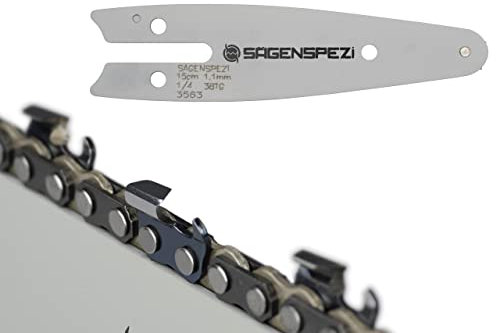 15cm Sägenspezi Schwert Set mit 1 Halbmeißelkette 1/4NP 38TG 1,1mm passend für Mini Einhand Kettensäge Akku Elektro Gehölzschneider