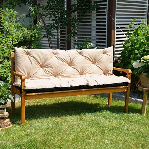 4L Textil Cojin para Banco Cojin Jardin cojin Banco Exterior Cojines para Bancos cojin Palet (150x60x50 cm, Beige)