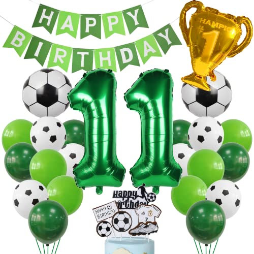Cnrose Fussball Luftballon 11. Geburtstag Grün Helium Ballon 11 Geburtstag Junge Cake Topper Fußball Geburtstagsdeko 11 Jahr Kindergeburtstag Party Deko 11. Geburtstagsdeko Fußball Kuchendeko Fussball
