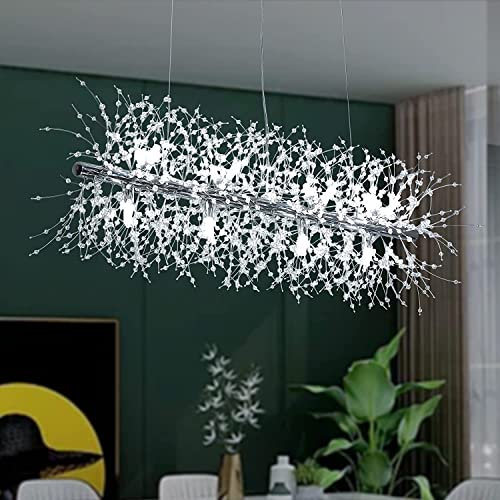 Araña de cristal con 12 luces, moderna isla de cocina comedor estilo plateado (92 cm)