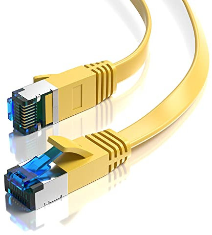 JAMEGA - 7,5m CAT.7 Netzwerkkabel Flach Ethernet Kabel Patchkabel in Gelb| Gigabit Lan 10Gbit/s | 600MHz | Cat-7 Rohkabel U/FTP PIMF Schirmung mit RJ45 Stecker | Router Switch Modem