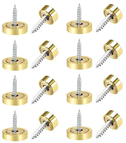 8 Pcs Mirror Screws, 22mm Brushed Stainless Steel Decorative Cap Metal Nail for Bath Plates Mirror Tables Wardrobes Furniture, Brushed Golden