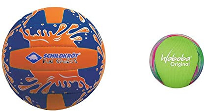 Schildkröt Funsports Neopren Mini-Beachvolleyball GR. 2 Ø 15cm & Waboba Original Water Bouncing Ball - Wasserfestes Strandspielzeug, Poolspiele, Green Technicolor (5,6 cm)