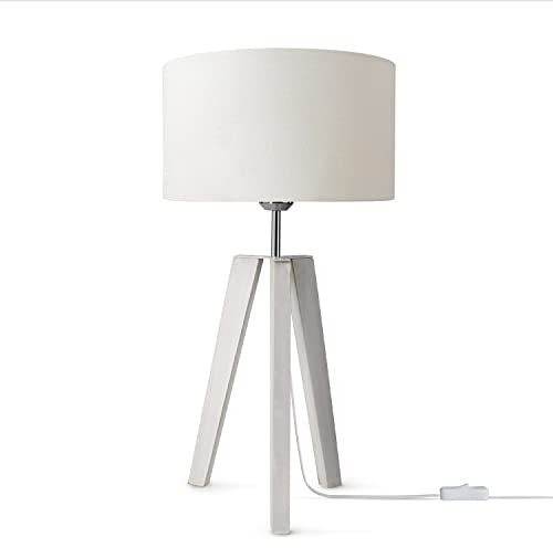 Paco Home Tischlampe Nachttisch Deko Wohnzimmer Leselampe Tischleuchte Nachttischlampe Schlafzimmer E14 Fassung Stoff Lampenschirm Mit Schalter Holz