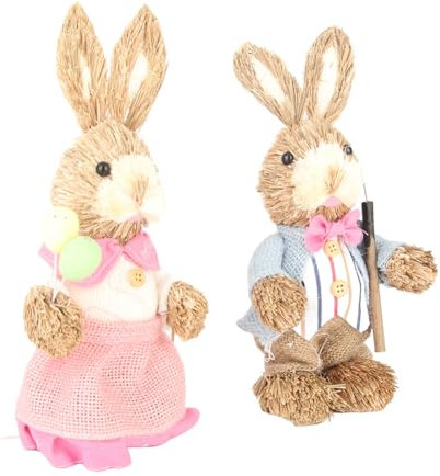 Betued Easter Bunny Decor, Multicolor Easter Bunny Figures, Easter Straw Bunny, 23cm, 2 Count, Great Gifts for Children, Friends, Family (#1)