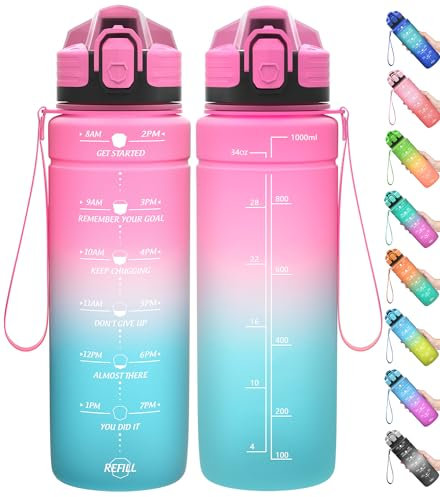 Coolfel Gourde Enfant, 500ml/700ml/1l/1,5l/2l, Sport Gourde, Bouteille d'eau Reutilisable Étanches sans BPA Plastique avec Marqueur de Temps pour Running, Randonnée, Camping
