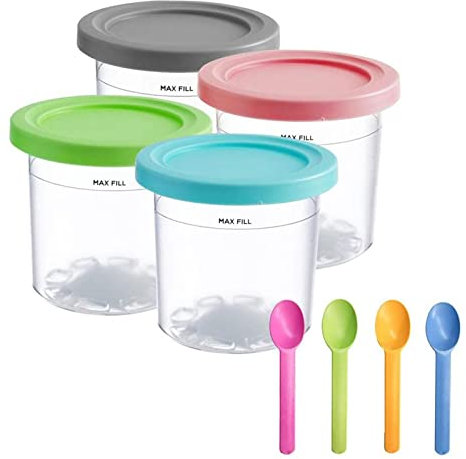 4 Stück Eisbehälter Für Speiseeis Wiederverwendbare Eisbehälter Für Gefrierschrank Mit Eisportionierer Eisbecher Mit Deckel Für Hausgemachte EIS Gefrierdosen Aufbewahrungsbehälter Für Eis, Joghurt