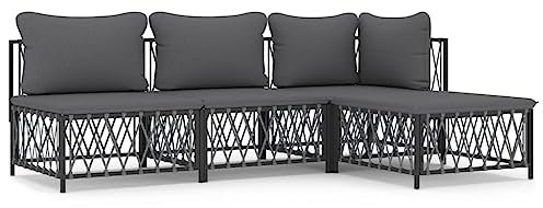 Festnight gartenlounge Metall gartensofa Metall Balkon Lounge Metall Lounge gartenmöbel Set Metall ecklounge Outdoor Metall Outdoor Sitzbank Garten -4-TLG-Anthrazit