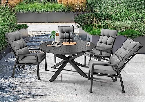 Destiny Sitzgruppe Garda Arona 4 Hochlehner + Tisch Ø145/199x145x75cm ausziehbar