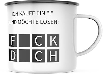 Emaille Tasse Ich kaufe ein I - Buchstaben Motiv - 300 Milliliter Kapazität, Spülmaschinenfest, lustiges Geschenk für Familie, Partner und Freunde - Für jeden Anlass