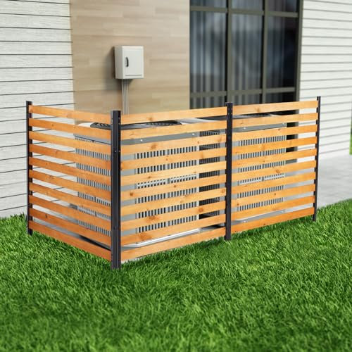 Svarog 3 Panels Outdoor Privacy Screen Fence Panels,Wood Privacy Screen Slatted No-Dig Fence kit for Air Conditioner,Trash Can,Pool Equipment Enclosure,38”W x 42”H