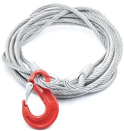 ALFA LOGISTIK Stahlseil mit Haken 8mm Durchmesser 20m Länge - Drahtseil mit Haken - Seil mit Kauschen - Anschlagseil - Forstseil