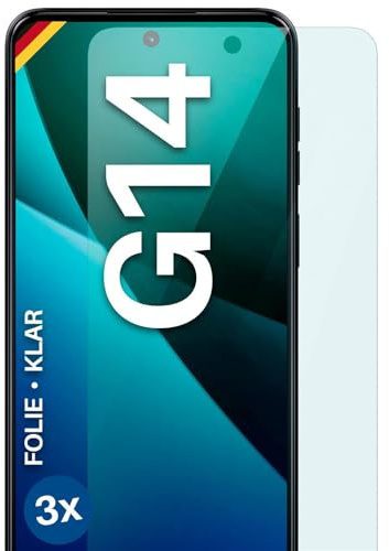 moex für Motorola Moto G14 Schutzfolie Displayschutz Folie Ultra-klar HD 0,2 mm kompatibel mit jeder Hülle, Anbringen ohne Blasen, Handyfolie Extra Kratzfest, FlexProtect 3 Stück