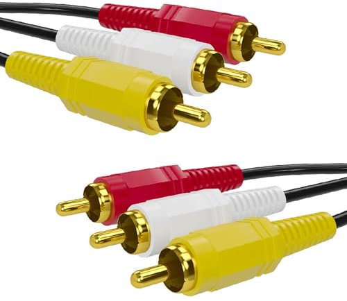 Cavo RCA, cavo AV placcato oro, connettori giallo/bianco/rosso da 3 maschio a 3 maschio-1 piedi/1 pezzo