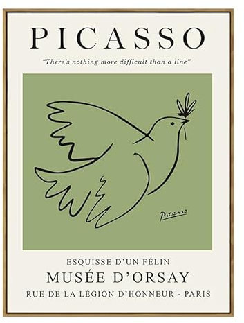 GIBOH Abstraktes Picasso-Poster und Drucke mit schwarzer Linie, Taube, minimalistische Wandkunst, Tiergrün, Leinwandgemälde, nordische Bilder für Heimdekoration, 50 x 70 cm x 1, ohne Rahmen