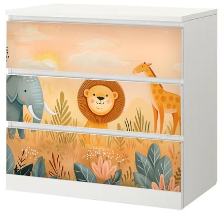 Sunnywall® Möbelfolie passend für IKEA Malm Kommode Schrankfolie Aufkleber mit Löwe Motiv | blasenfrei verkleben | Kinderzimmer 3er 80 cm