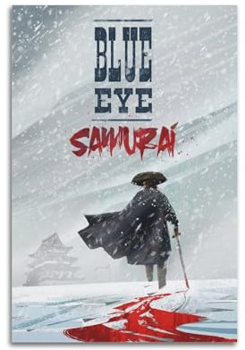 suumyo Blaues Auge Samurai-Poster, Raumdekoration, ästhetisches Poster, künstlerisches Poster für Schlafzimmer, Wohnzimmer, Wände, 50 x 75 cm, ungerahmter Stil