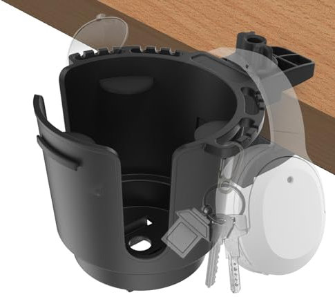 Desk Cup Holder, Anti-Spill Table Cup Holder for Water Bottles, Wheelchairs, Workstations, Gaming Desk Accessories. (Black, Large)