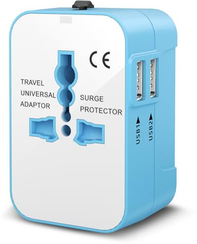 Universal Travel Adapter - Worldwide Travel Charger with 2 USB Ports for EU, US, UK, AUS