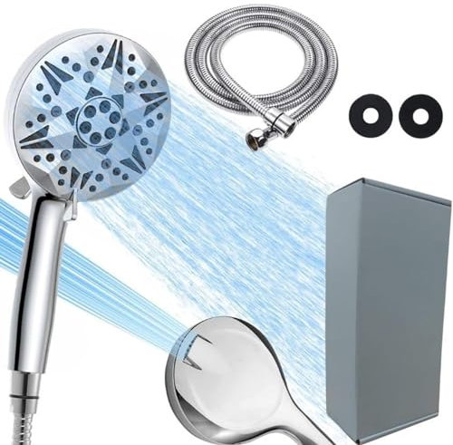 P-M-B Shower Head and Hose Set, 10 Spray Modes High-Pressure Shower Head 1.5m Hose Power Jet Modes