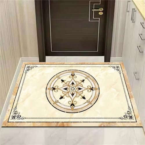 Xiaosua Teppich Kurzflor200x250CM Günstig nach maß Waschbarer mit Vintage-Druckmuster hellgelb