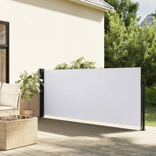 Gecheer Tenda da Sole,Laterale,Tenda Paravento,Laterale,Retrattile,per Terrazzo,Patio,Bianco,100x500 cm,Tenda da Sole Esterno,Tenda da Sole Patio,Tenda Paravento per Esterno