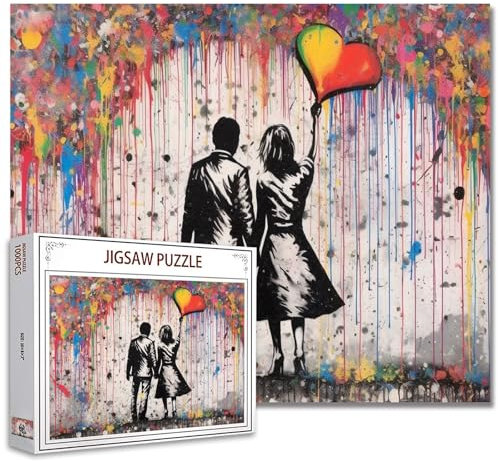 Tucocoo Graffiti-Puzzles für Erwachsene, 1000 Teile, Straßenpaar, Liebe, Banksy-Kunst-Puzzle, bunt, DIY-Puzzles für Heimdekoration, Geschenke, Familienpuzzle, perfekt für Spieleabende, 50 x 70 cm