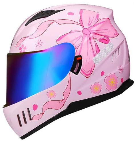 RUYICZB Integralhelm Motorradhelm Motorradhelm Integralhelm ECE/DOT-Geprüft Mit Doppelvisier Sonnenblende Für Damen Herren Integrierter Motorradhelm Racing Mopedhelm,Rosa,XL 60~61CM