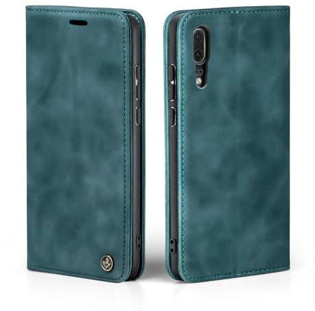 LBH Handyhülle für Huawei P20 in Petrol Blau mit Karten- und Geldfach Smartphone Hülle mit Standfunktion Flip Case Schutzhülle Magnetverschluss Vintage