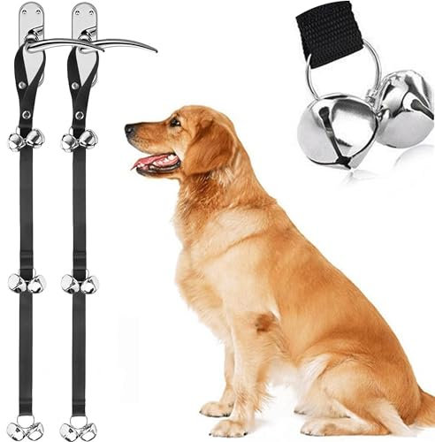 MINGZE 2 Stück Hund Türklingel Hund Glocken Toilettentraining Puppy, Interne Ausbildung Türklingel - Länge Verstellbare Hunde Türglocken (Schwarz)