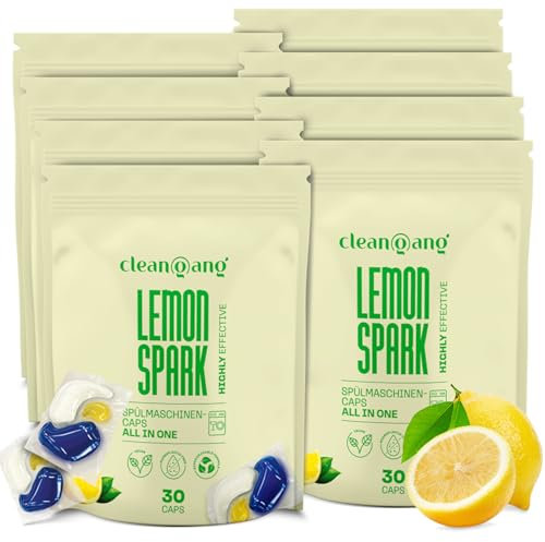 cleangang Spülmaschinentabs All-in-One - Geschirrspültabs mit dreifacher Reinigungskraft für intensive Reinigung, Fettlösekraft und Glanz - 12 verschiedene Funktionen - 240 Caps, Tablette, Zitrone