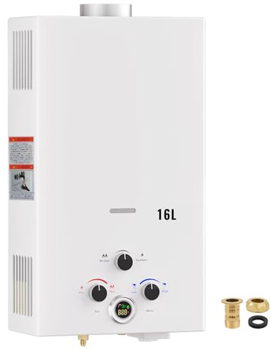Gas Water Heater,Outdoor Instant Water Heater,16L Camping Water Heater with Digital Display and Multi-Protection for Indoor Shower,Kitchenette,Laundry Room,Courtyards,Outdoor Shower