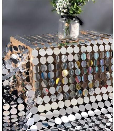 GZHERVICES Silber Schimmernde Wand-Hintergrund-Pailletten-Wandpaneele, Spiegel-Kreis-Punkte, Windblasende Pailletten-Hintergrund-Vorhang, Wand-Hintergrund-Dekoration Für Party