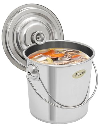 DHQCQL Cubo con tapa, recipiente de acero inoxidable con tapa, cubo de cocina redondo con asa, para alimentos, productos químicos, detergentes en polvo, adhesivos (6 litros)