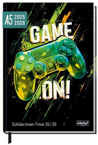 Schulstuff Schüler-Timer 2025/2026 A5 - organisiert durchs neue Schuljahr - Flexocover Schülerkalender, Schülerplaner, Hausaufgabenheft Game On - nachhaltig & klimafreundlich