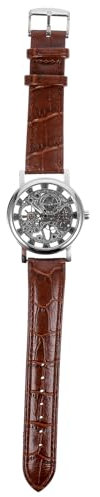 ANDRESLAD 036 Reloj para Hombre Cuerda Manual Correa De PU Marrón Plateada Esfera Redonda Movimiento Mecánico De Alta Precisión