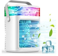 Condizionatore d'aria portatile, 3 velocità, evaporatore personale con timer 2/4 ore, mini condizionatore d'aria ricaricabile da 450 ml, silenzioso, ventilatore portatile per ufficio, scrivania, casa