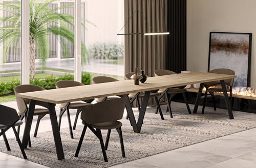 Endo-Moebel XXL Esstisch Lungo 130 cm - 405 cm erweiterbar Küchentisch bis 12 Personen ausziehbar (Eiche Cremona)