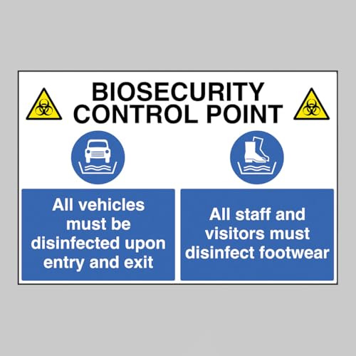 Biosecurity control point All vehicles and footwear must be disinfected Size: (600x450mm) Semi Rigid PVC Safety Sign by Caledonia Signs