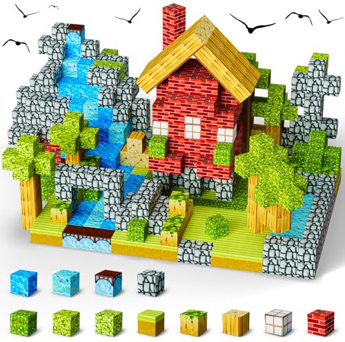 Ulikey Magnetische Bausteine, 128 Stück Magnetische Bauklötze 2.5CM Magnetwürfel Kinder Wald Magnetische Würfel Set Magnetische Bauwelt für Jungen und Mädchen ab 4 5 6 7 8 9 Jahren (Wälder)