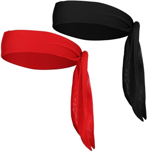 Bandana-Stirnband für Damen und Herren, Schweißbänder für Fußball (2 Farben), Rot, 2 Stück
