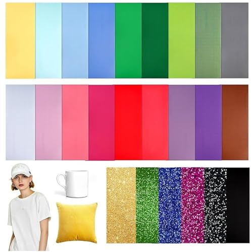 PORFOYO Infusible Transfer Ink Sheets, 24 Stück Infusible Ink Folie, Fusible Transfer Ink Sheets, Unschmelzbare Transfer-Tintenblätter, Vorgefärbtes Sublimationspapier für T-Shirt, Tasse, Untersetzer