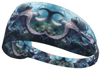 YYHWHJDE Fascia elastica estiva da donna a prova di sudore con immagine di polpo gigante